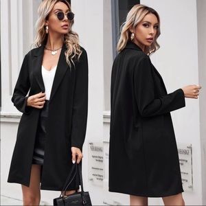 Jones New York Signature Long Black Walker Coat With Satin Lapel Rare Find